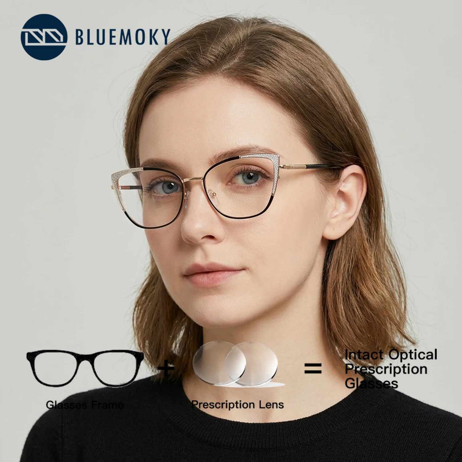 

BLUEMOKY Metal Prescription Glasses Women Butterfly Photochromic Correcting Vision Anti Blue Light for Myopia Eyeglasses