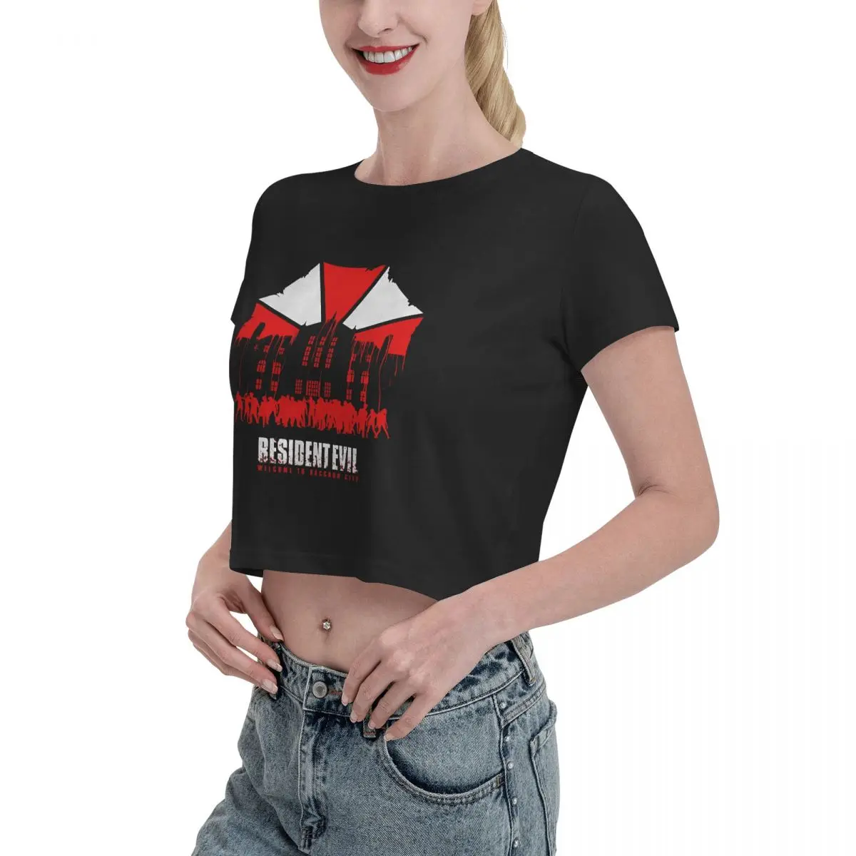 U-Umbrella Company Tshirt Cartoon Graphic Corporation Tees Female Crop Top,Leak navel T-shirt