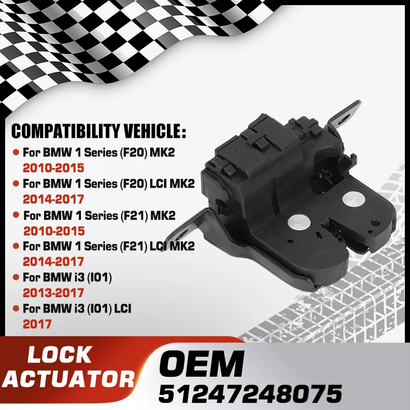 

Rear Door Lock Actuator For BMW 1 Series F20 MK2 BMW 1 Series F20 LCI MK2 BMW 1 Series F21 MK2 BMW 1 Series F21 LCI MK2 BMW i3