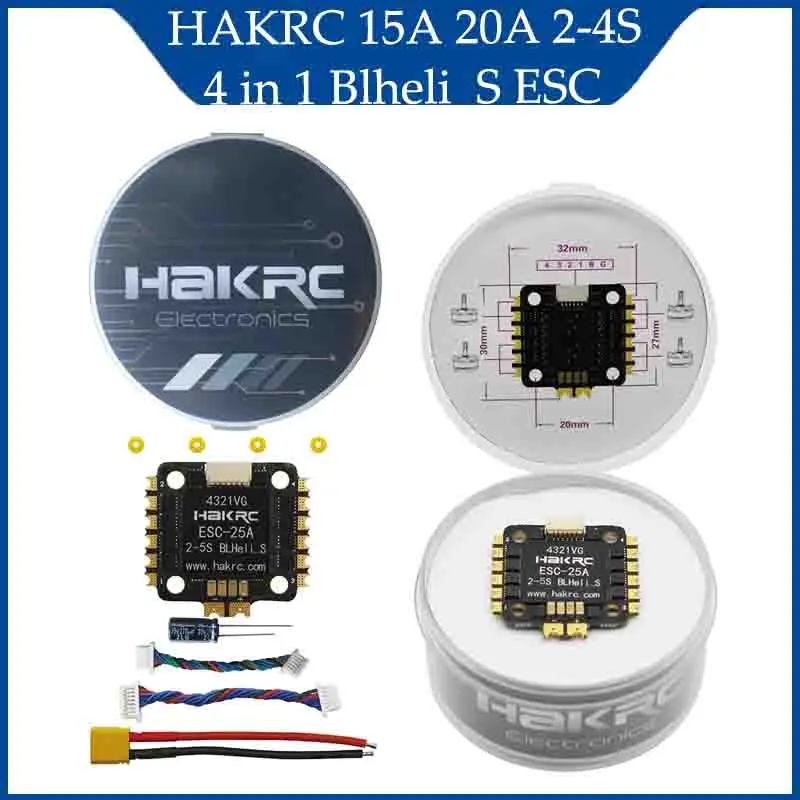 

HAKRC 15A 25A 2-4S 4 в 1 Blheli_S ESC Dshot600 20x20 мм для RC FPV Racing Drone аксессуары 2025