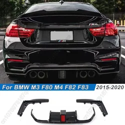 For BMW M3 F80 M4 F82 F83 2015-2020 Carbon Look Rear Bumper Diffuser With LED Light Spoiler Lip Splitter Lip Protector Guard