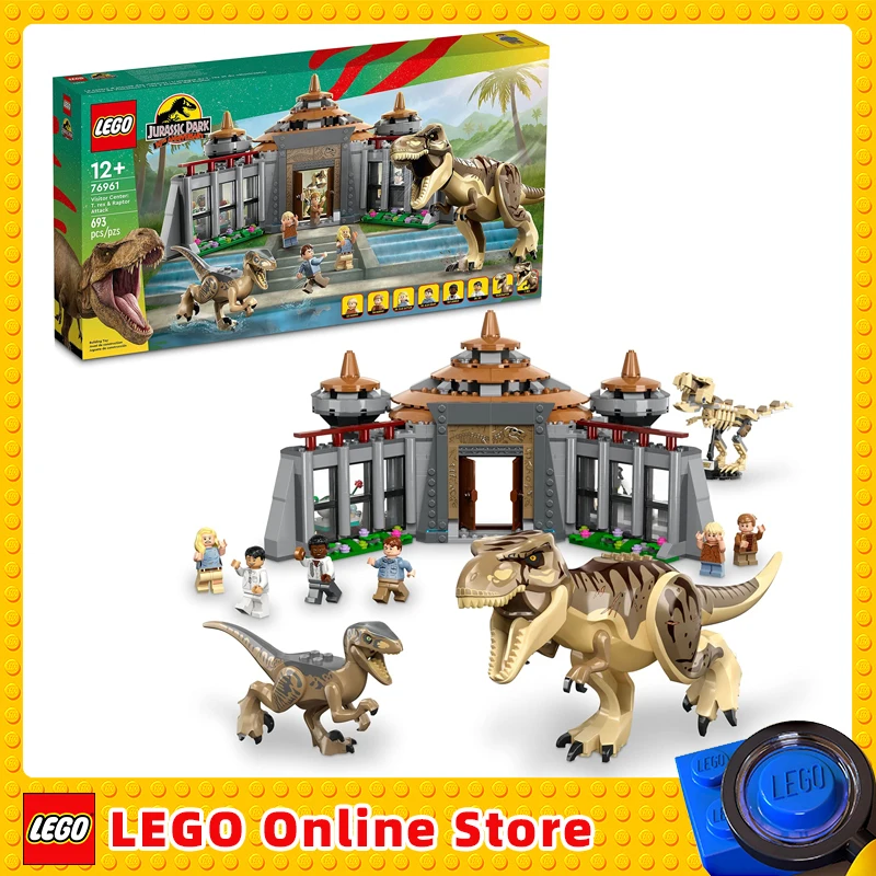 LEGO Jurassic Park Visitor Center: T. rex & Raptor Attack 76961 Buildable Dinosaur Toy Dino Skeleton Figure 6 Minifigures Gift