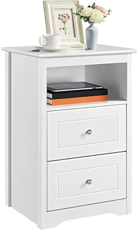 

Современная тумбочка с 2 ящиками и открытой полкой, деревянная прикроватная тумбочка высотой 29 дюймов с местом для хранения вещей для спальни белого цвета