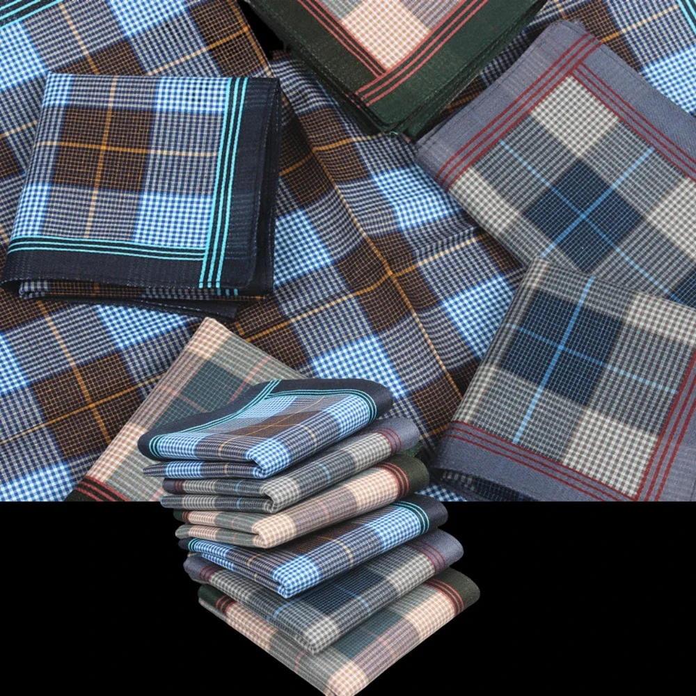 Lenço de pano listrado masculino de 15,7 polegadas, terno pequeno pano de grade quadrada, decoração de casa, decoração ao ar livre, 6 peças, estilo fino