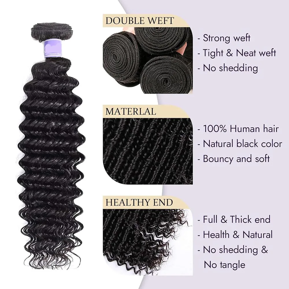 1 Bundel Rambut Manusia Hitam Alami Deep Wave Bundles Brazilian Virgin Remy Single Bundle Deep Wave Bundle