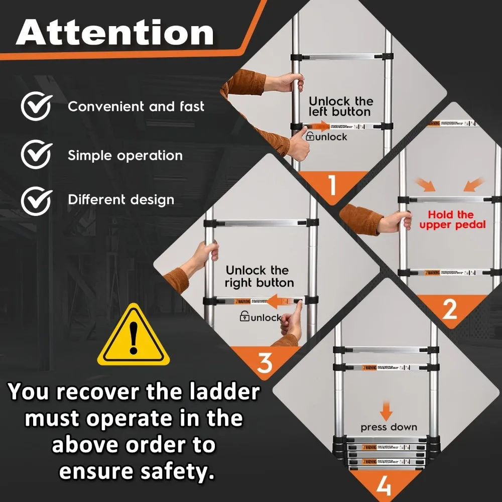 アルミ製軽量伸縮はしご 20.3フィート（ホイール、スタビライザーバー付き、耐荷重330ポンド、頑丈な伸縮式はしご）