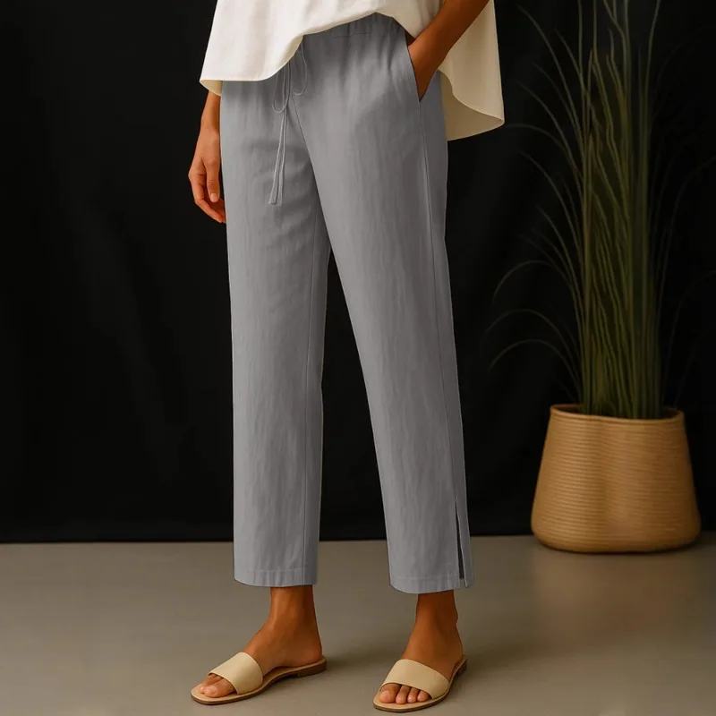 بنطلون كاجوال نسائي جديد موديل 2025 بخصر عالٍ وجيب برباط ومرن #4