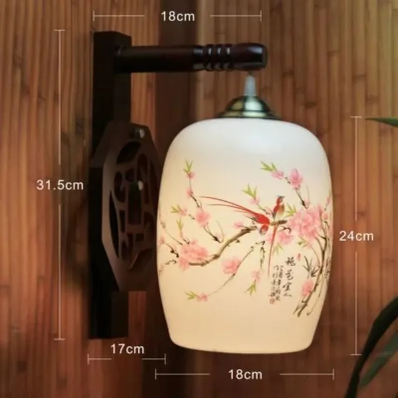 

LED Vintage Arm E27 Porcelain Lampshade Wood Holder Bedroom Night Light Hotel Lamp Lighting