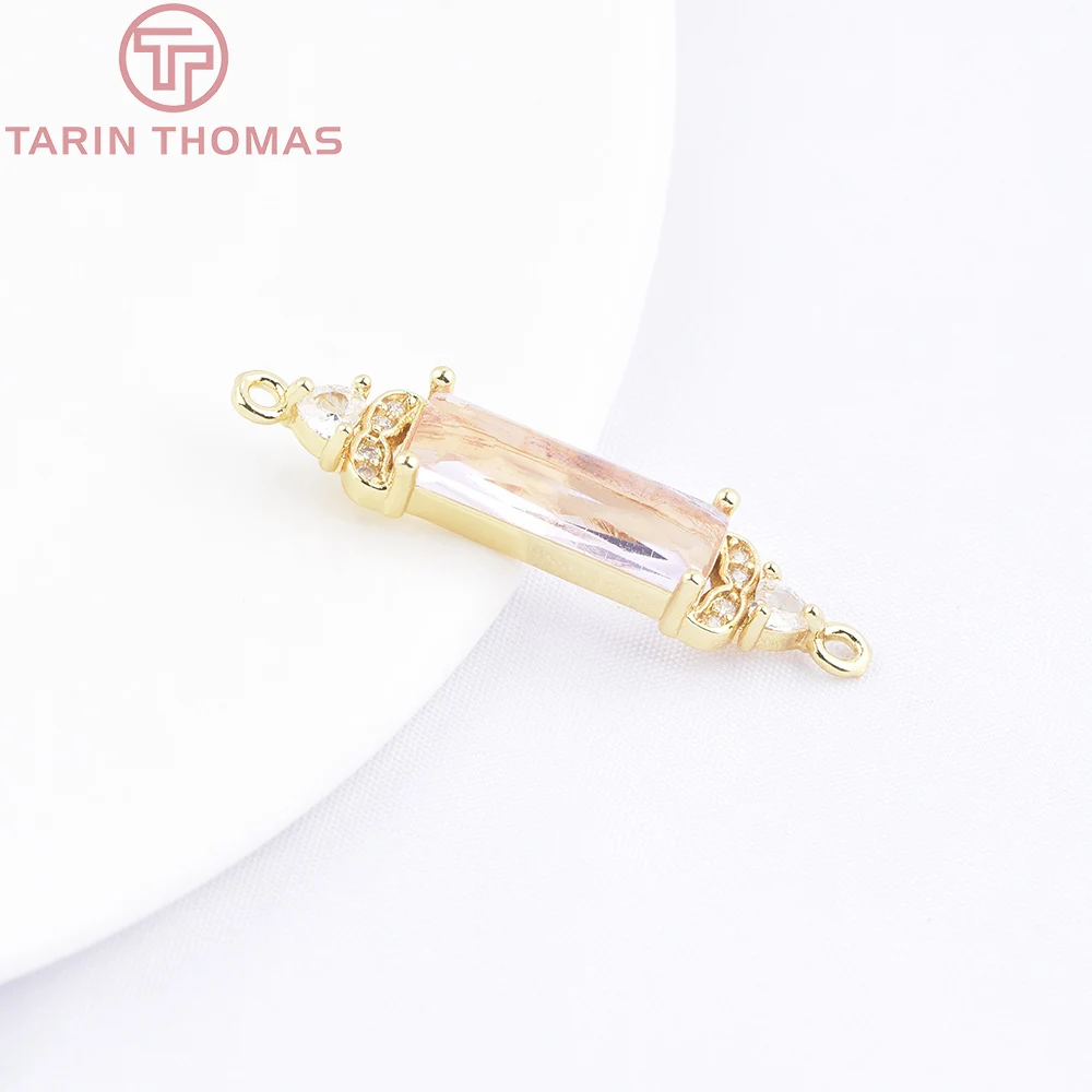 (9903) 6PCS 7x32MM 18K Gold Farbe Messing mit Zirkon Rechteckige Doppel Loch Anhänger Hohe Qualität DIY Schmuck Machen Erkenntnisse – Detail 2