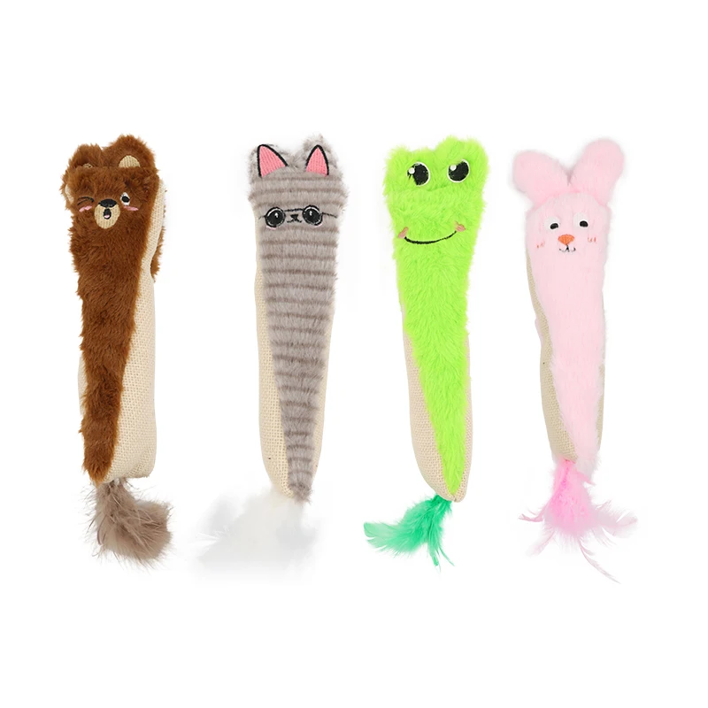 New animal shape sisal plush doll with feather containing sound paper bite resistant interactive play pet supplies