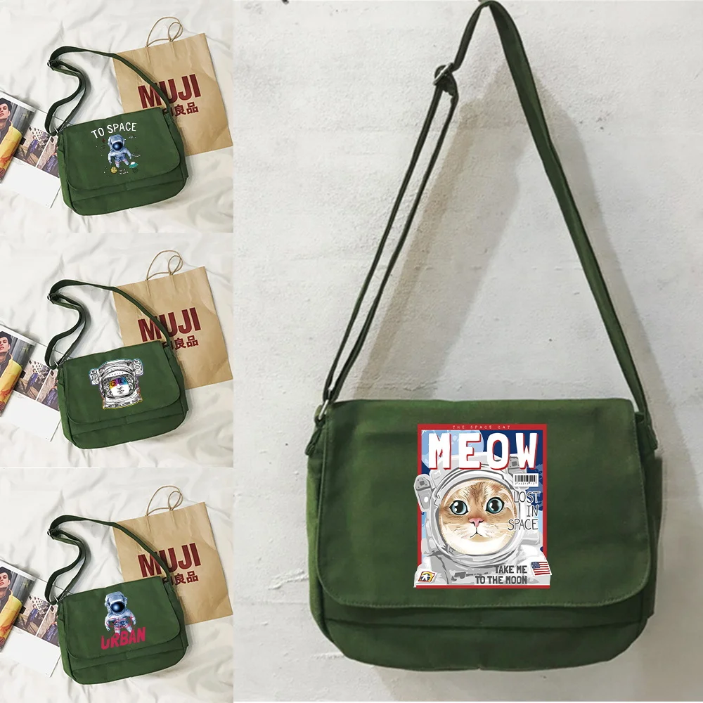 Messenger Bag Reusable Eco-friendly Tote Bags Versatile Flip Large Capacity Book Pack Canvas Crossbody Bag Astronaut Series