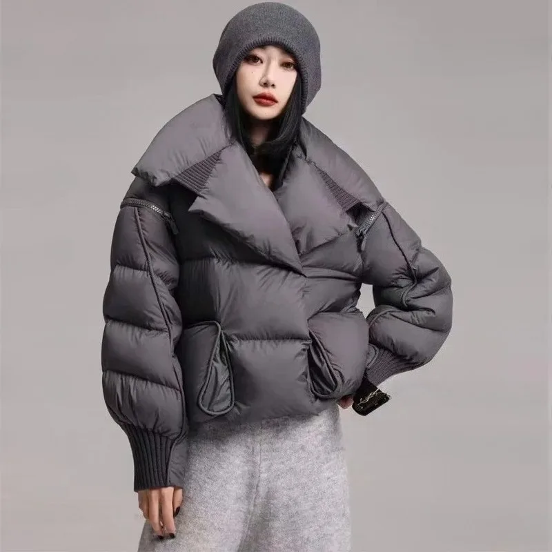 2025 Winter Puffer Jacket Women Short 90% White Duck Down Coat Female Streetwear Warm Parkas Removable Sleeves Outwear