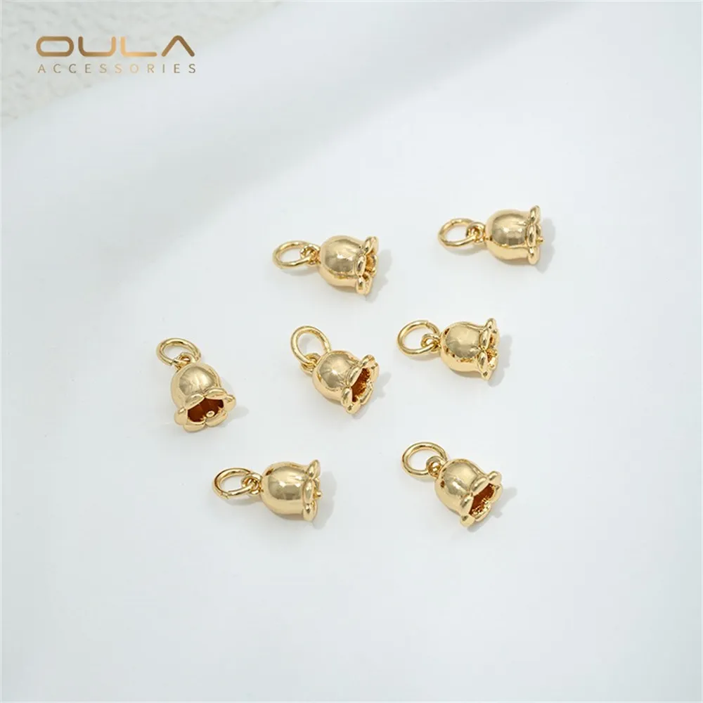

14K Gold-plated Lily of The Valley Bud with Pearl Holder Pendant, Universal Buckle DIY Pearl Adhesive Handmade Jewelry Accessory