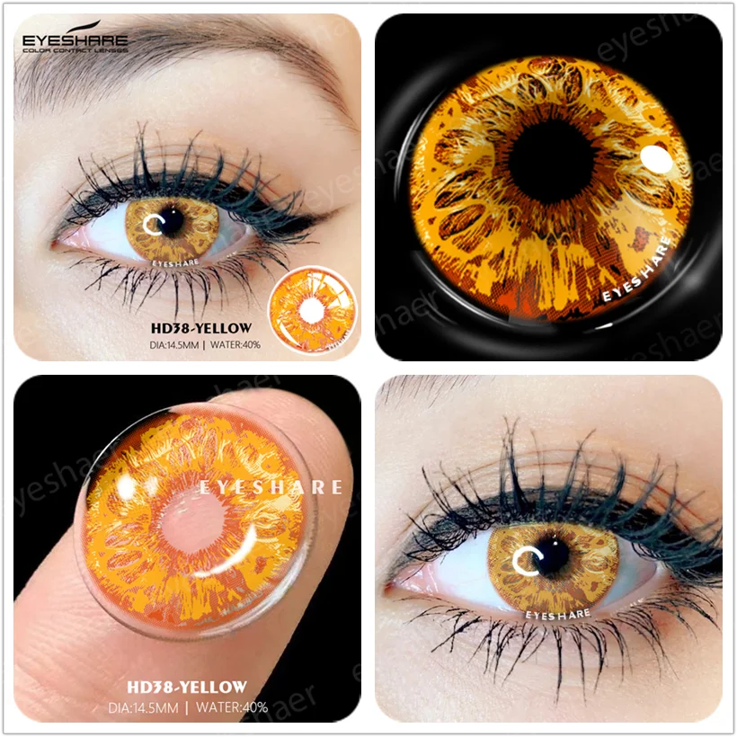 EYESHARE 2pcs Crazy Style Color Contact Lenses For Eyes Cosplay Colored Lenses Yellow Contact Lens Yearly Halloween Contact Lens