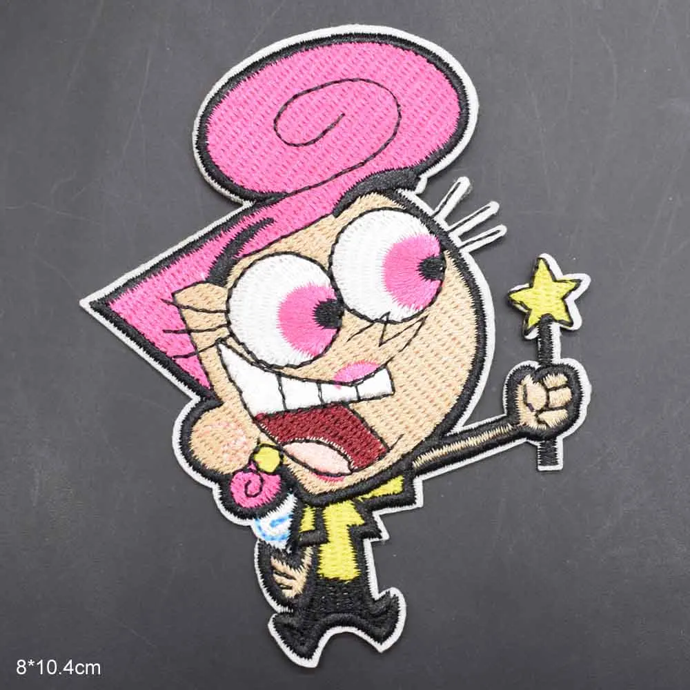 Cool Green Pink Hair Boys Fairly Odd Magician Iron On Embroidered Clothes Parents Patches For Clothing Fairy Godmother Godfather