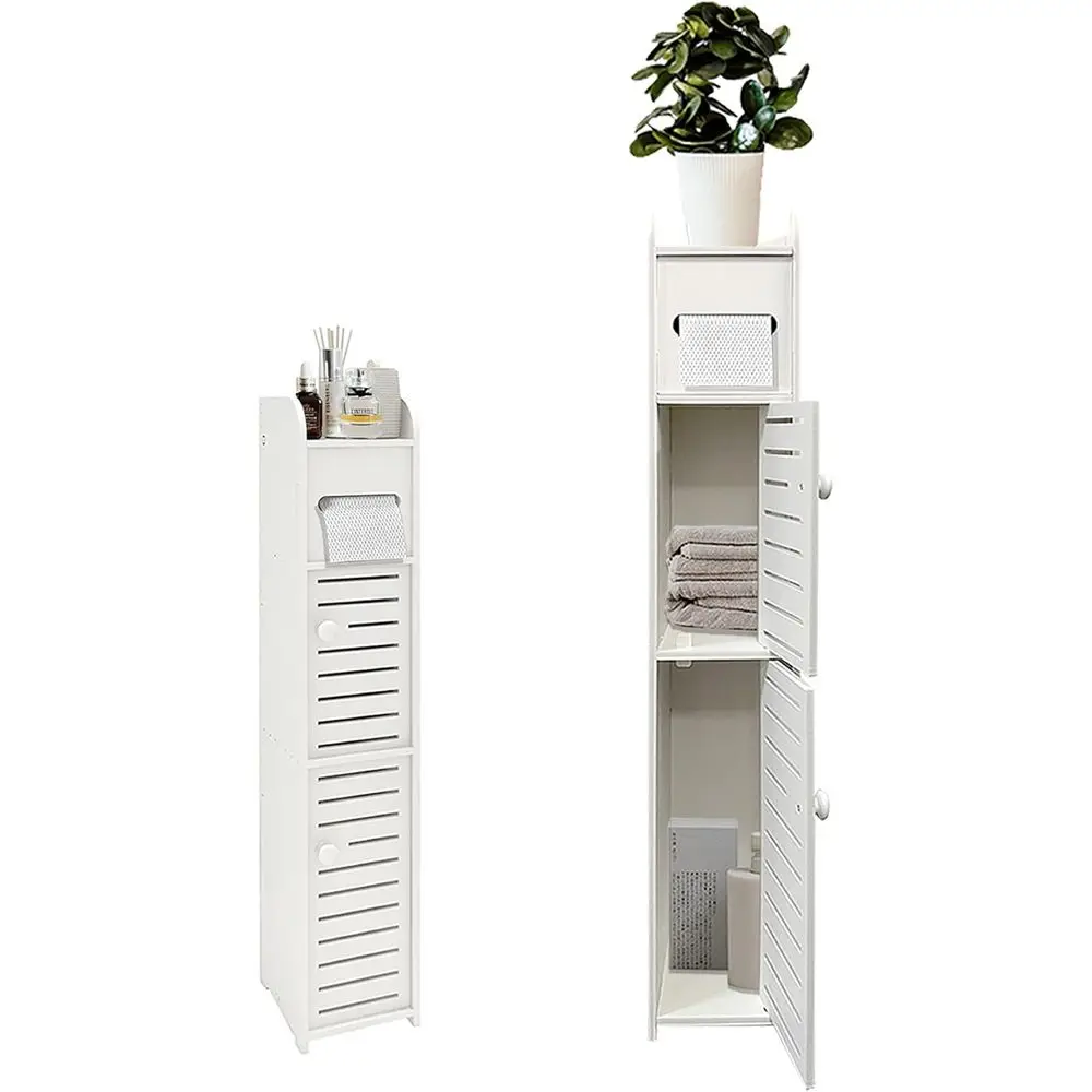 

Узкий шкаф для хранения в ванной комнате, органайзер для туалетной бумаги с 2 дверцами и полками, тумба над унитазом или узкий шкаф для ванной.