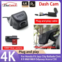 4K 2160P Car Camera Plug and Play UHD Dash Cam Night Vision for Honda Fit Jazz City Ballade Civic 8 9 Mk8 Mk9 Odyssey Acura CSX