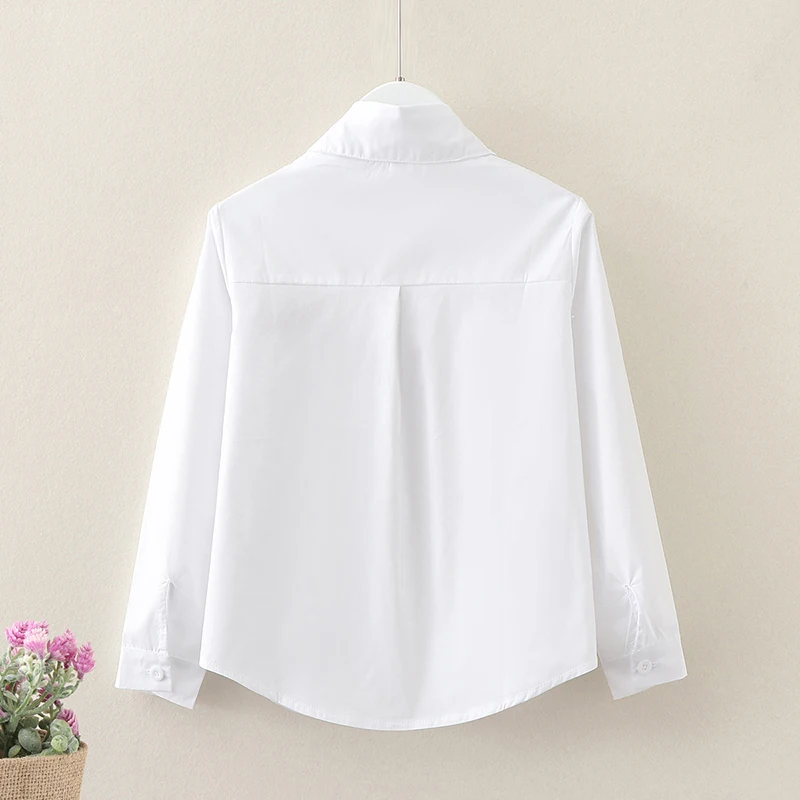 Spring Girls Students Shirts for Children School Uniforms Long Sleeve Teen Girls White Blouses Autumn Cat Embroidery Kids Tops