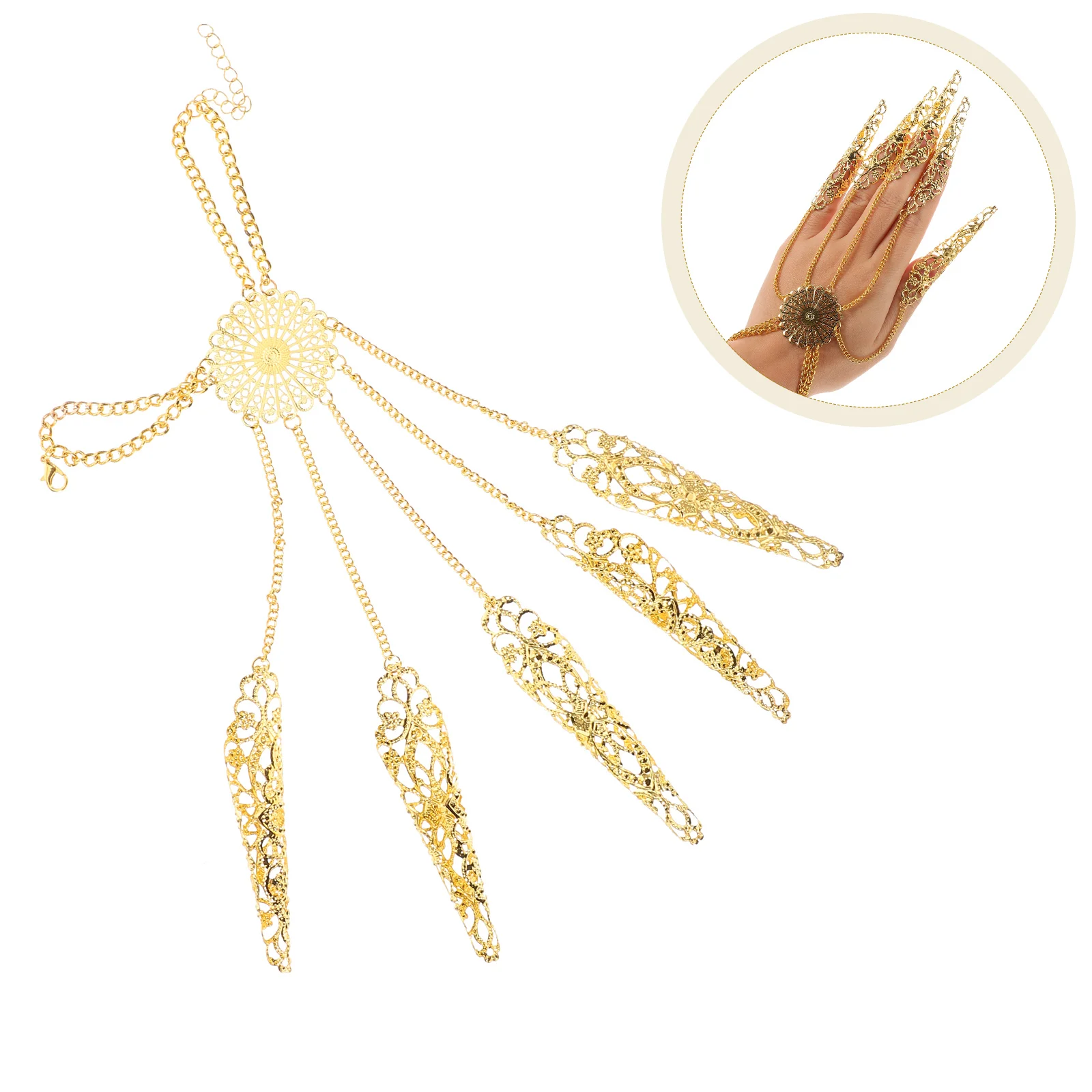 

Gothic Finger Nail Tips Bracelet Hand Chain Jewelry Decorative Fingernail Cover Dance Finger Prop Belly Dancing Accessories