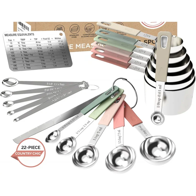 

22-Piece Stainless Steel Measuring Cups and Spoons Set, Tad Dash Pinch Smidgen Drop Mini Measuring Spoons