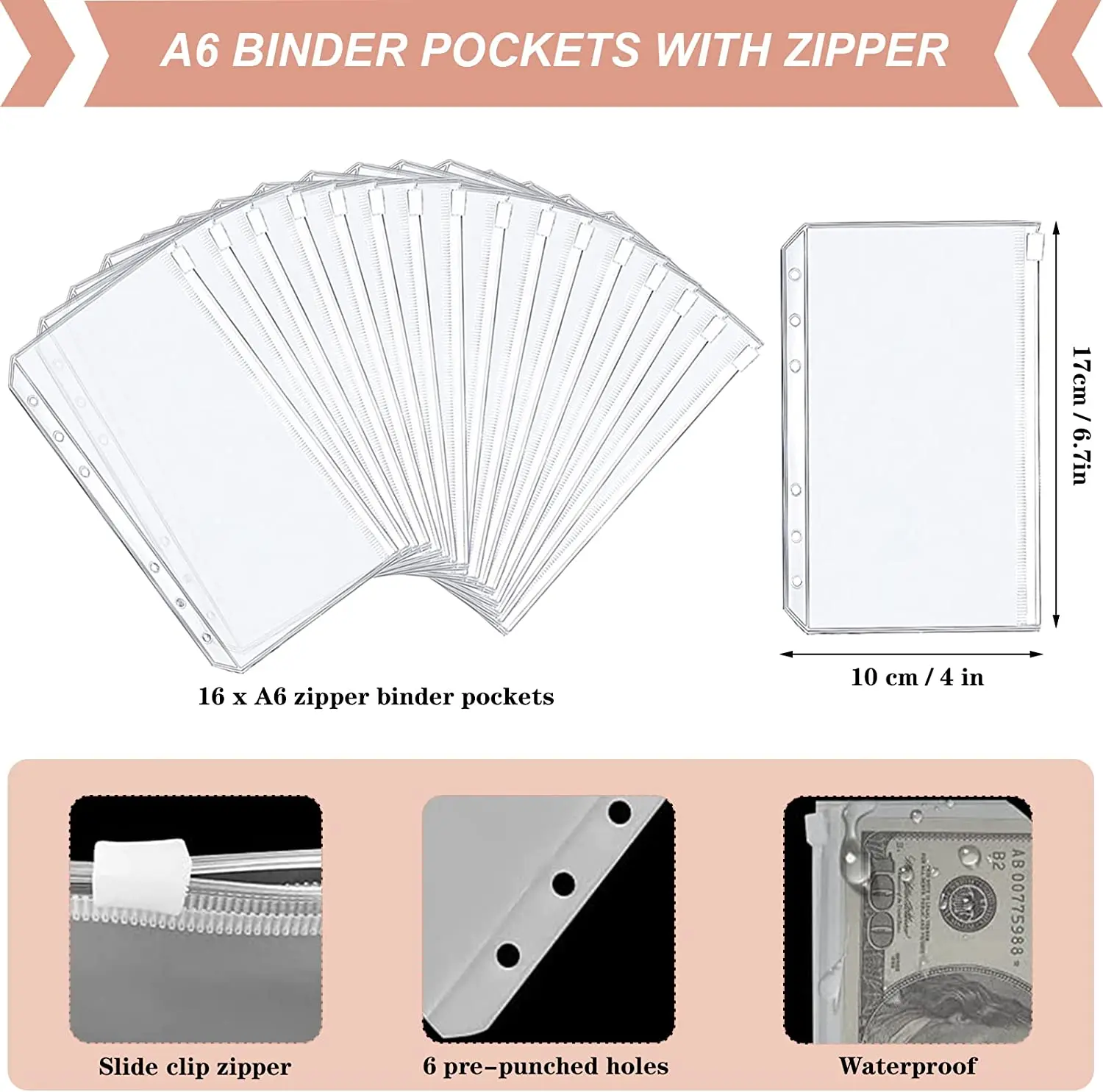 A6 Budget Binder, Soft PU Leather Notebook Binder Budget Planner Binder Cover with 16 Binder Pockets Cash Envelopes, 12 Expense