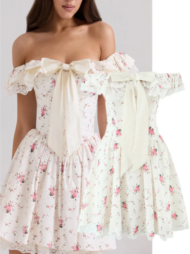 Dulce estampado Dr One oulder cintura elástica Slim Fit Puffy ort falda europea Sle Primavera Verano otoño Svel