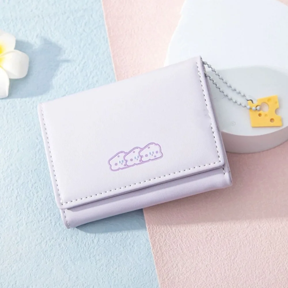 Fashion PU Cheese Card Bag Candy Color Sweet Trifold Wallet Handbag Causal Short Wallet Daily