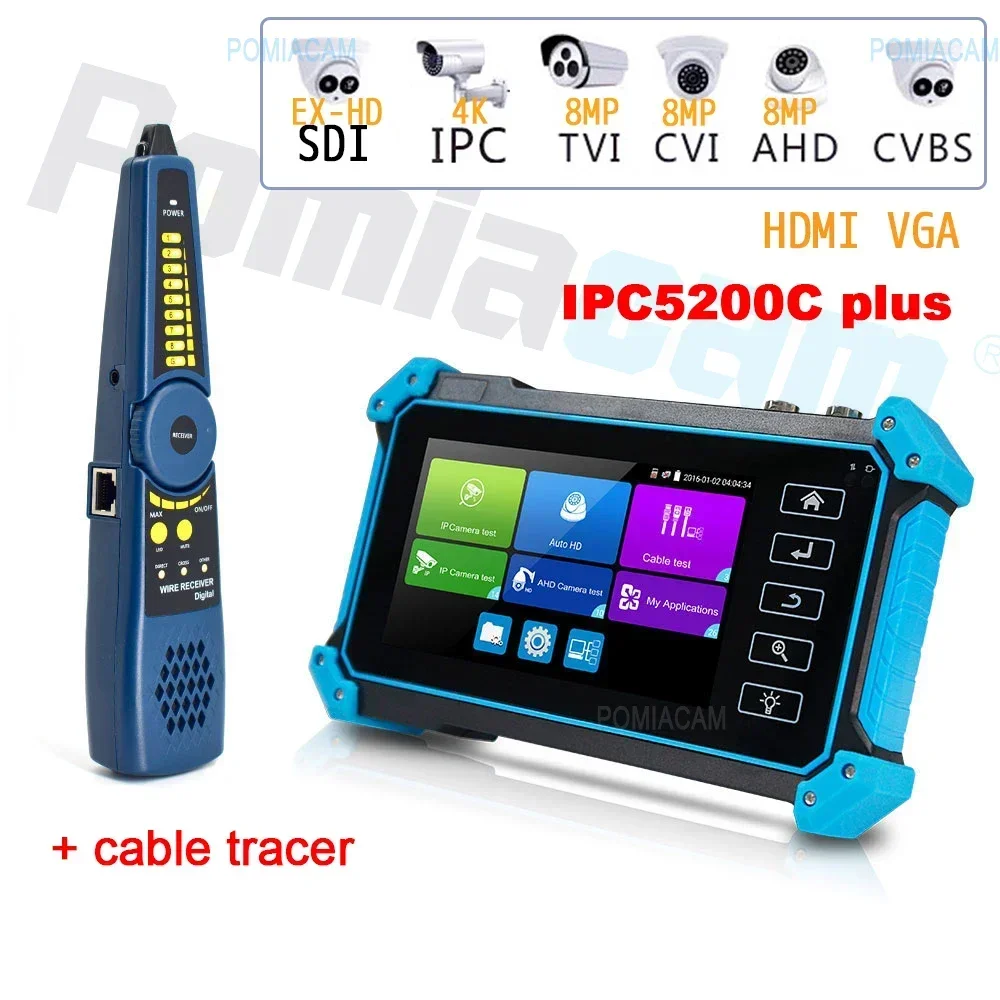 CCTV-tester-monitor IPC camera tester poe 8MP AHD TVI CVI SDI cable tracer RJ45 cable TDR test Rapid ONVIF cctv tester tool