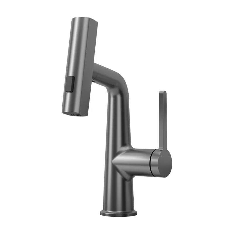 

Pull-out rotary hot and cold double control single hole, household bathroom gargle, wash hands, wash basin faucet