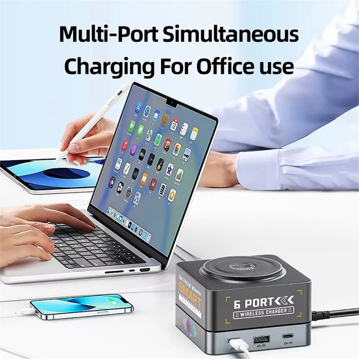 

A32M WLX-R8C USB-C Быстрое зарядное устройство с магнитным креплением и несколькими портами Type-C, 80 Вт макс., PD зарядка для телефонов и планшетов, вилка EU-PLUG