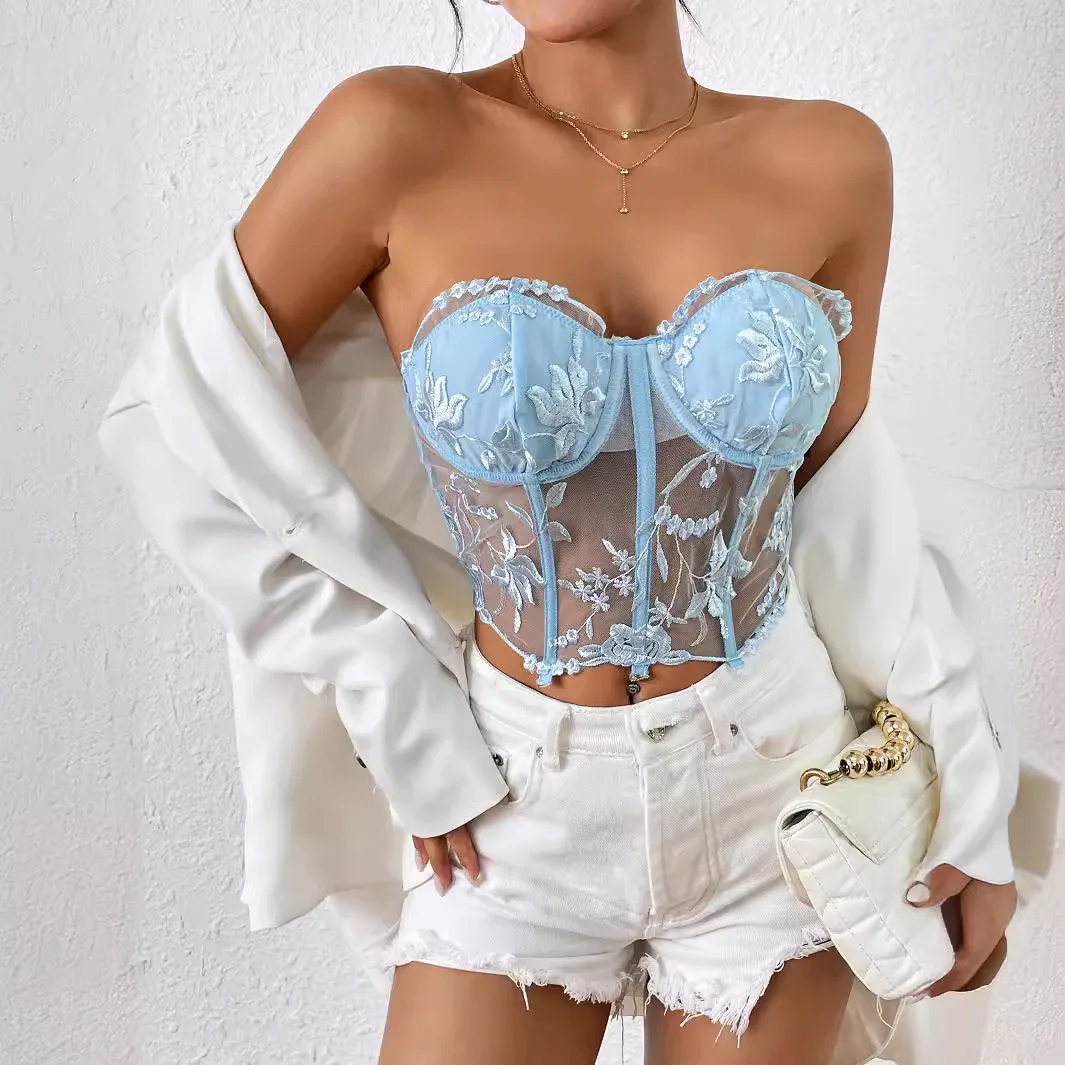 

Summer Women's Clothing Spice Girls Fishbone Top Pure Desire Suspender Lace Steel Ring Tube Top Slim Underwear Outer Wear