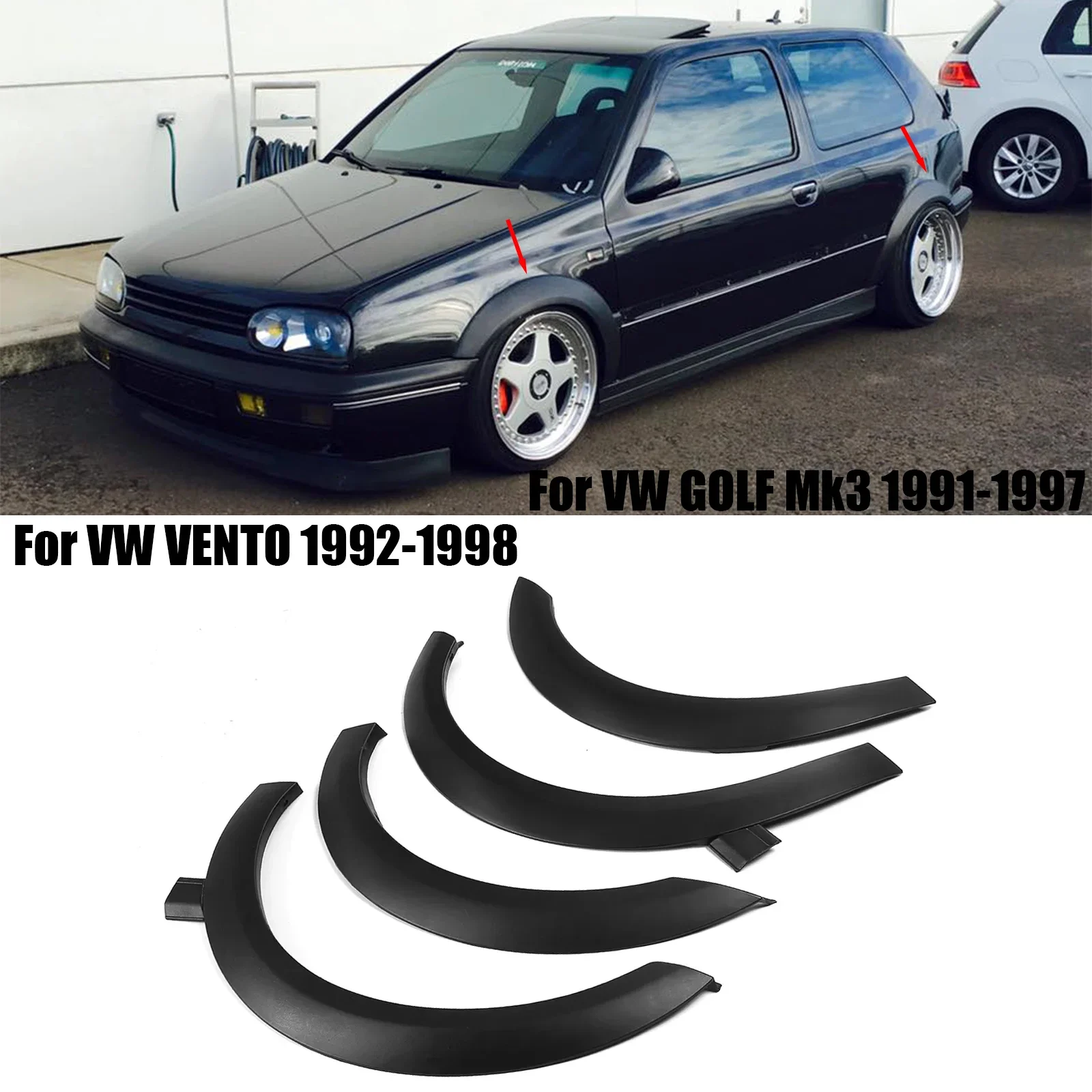 

For VW GOLF Mk3 1991-1997 / VW VENTO 1992-1998 Euro Version 4pcs Wheel Eyebrows Fender Flares Wheel Arch Molding Trim Spoiler