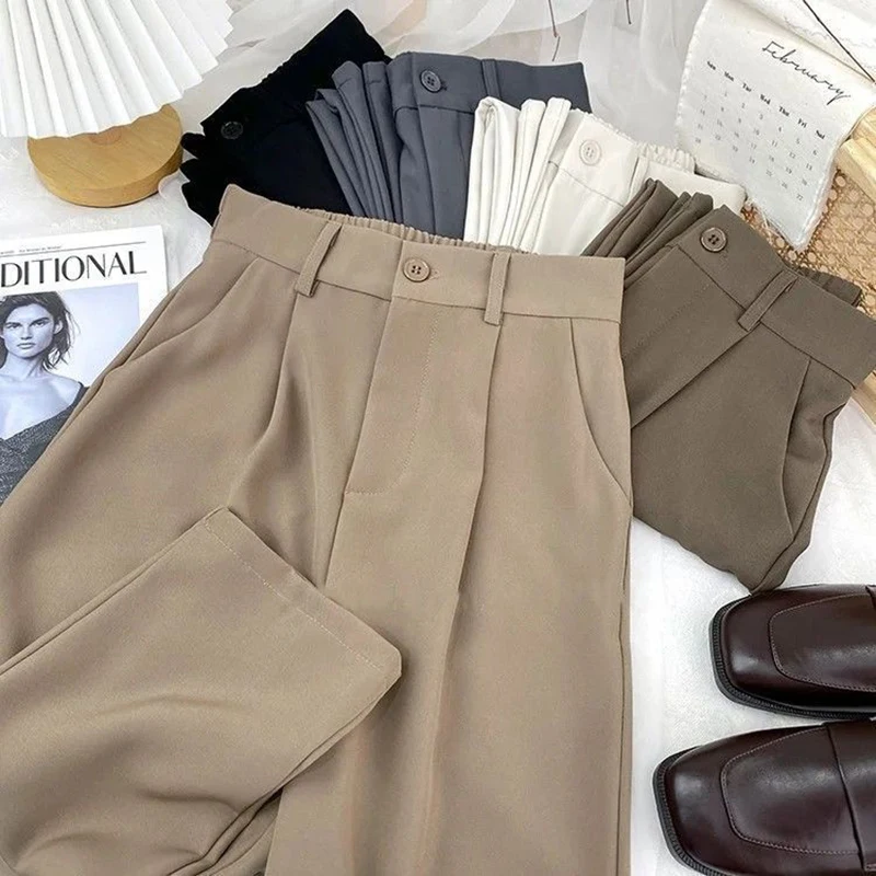 

Fall Spring Black Suit Haren Pants Women Fashion Elastic High Waist Casual Trousers Woman Korean Style Solid Office Pant 2024