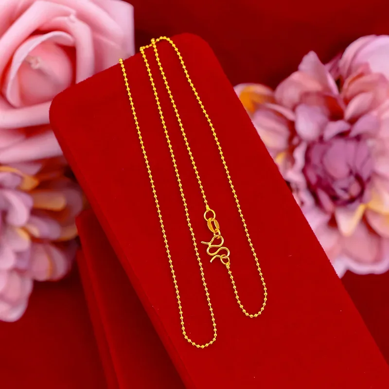 

9999 real gold 24K yellow gold 1.2mm bead chain ball chain female clavicle chain gold necklace for women