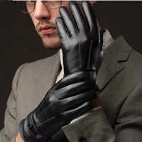 Windproof Winter Gloves Men PU Leather Button Warm Convertible Mittens Outdoor Sports Driving Skiing Black Cold Weather Gear