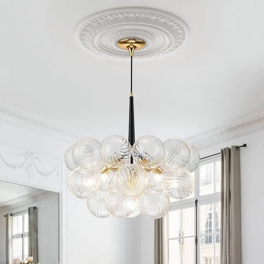 LONGREE Wind Instruments Style Chandelier 6-Lights Swirled Glass Globe Kitchen Island Light Fixture