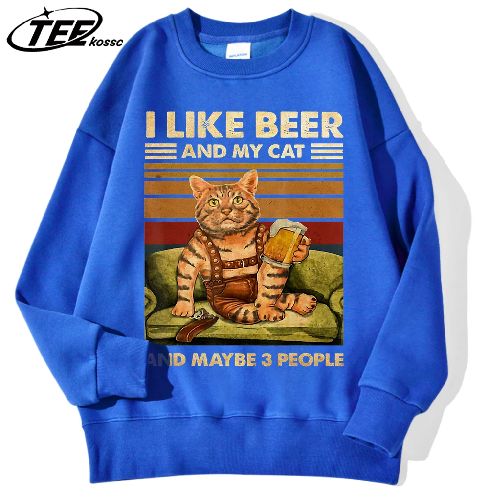 

Толстовка с принтом «I Like Beer And My Cat», мужской флисовый пуловер, повседневная осенняя свободная модная одежда унисекс с длинными рукавами и круглым вырезом