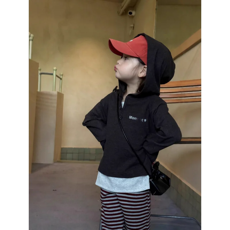 

25Autumn New Children's Set for Girls Cute Letter Hooded Sweatshirt Jacket Baby Girl Versatile Striped Pants