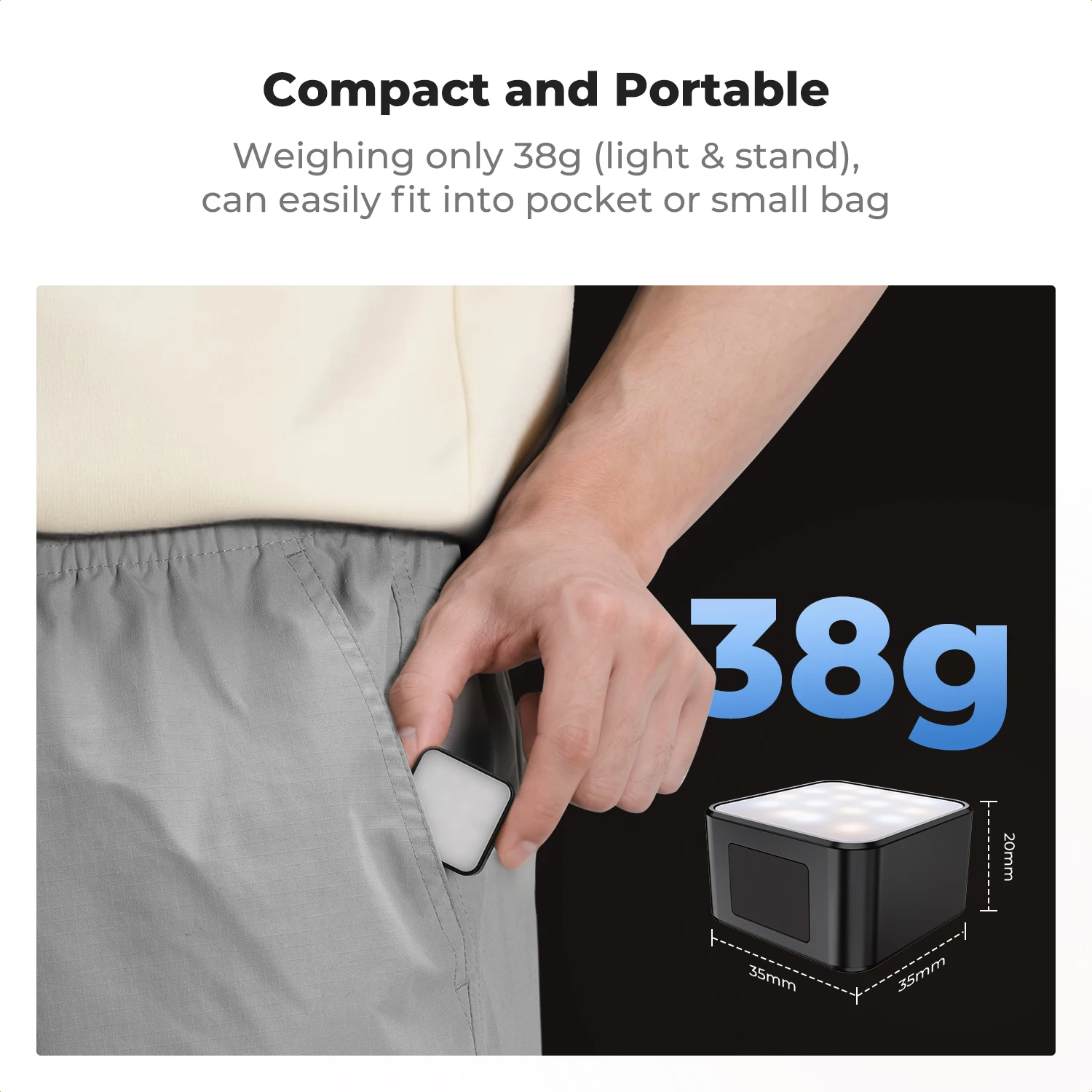 K&F مفهوم ضوء مغناطيسي صغير لجيب DJI Osmo 3 درجة حرارة اللون 3 مستويات قابلة للتعديل 3000K/4500K/6000K 2 مستوى مصباح فيديو