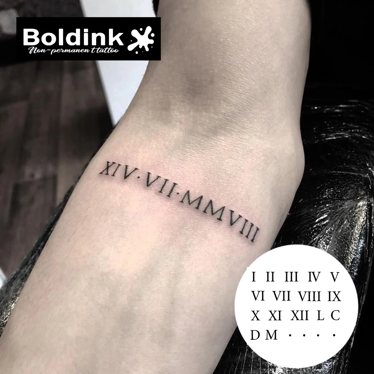 Roman numerals Boldink Temporary Tattoo,Lasts To 15 Days New Technology Magic Waterproof Semi Permanent Sticker.