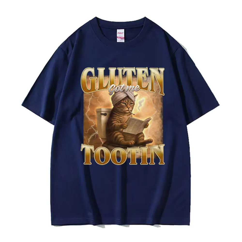 مضحك القط قميص ، الغلوتين حصلت لي Tootin الجرافيك التي شيرت ملابس للرجال الصيف عادية موضة خمر تي شيرت للجنسين تي شيرتات قطن #2