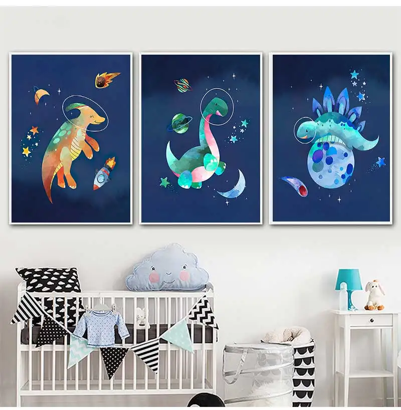 Nursery Wall Art Canvas Painting Nordic Posters And Prints Wall Pictures Baby Room study Decor Dinosaur Space Planet Alphabet