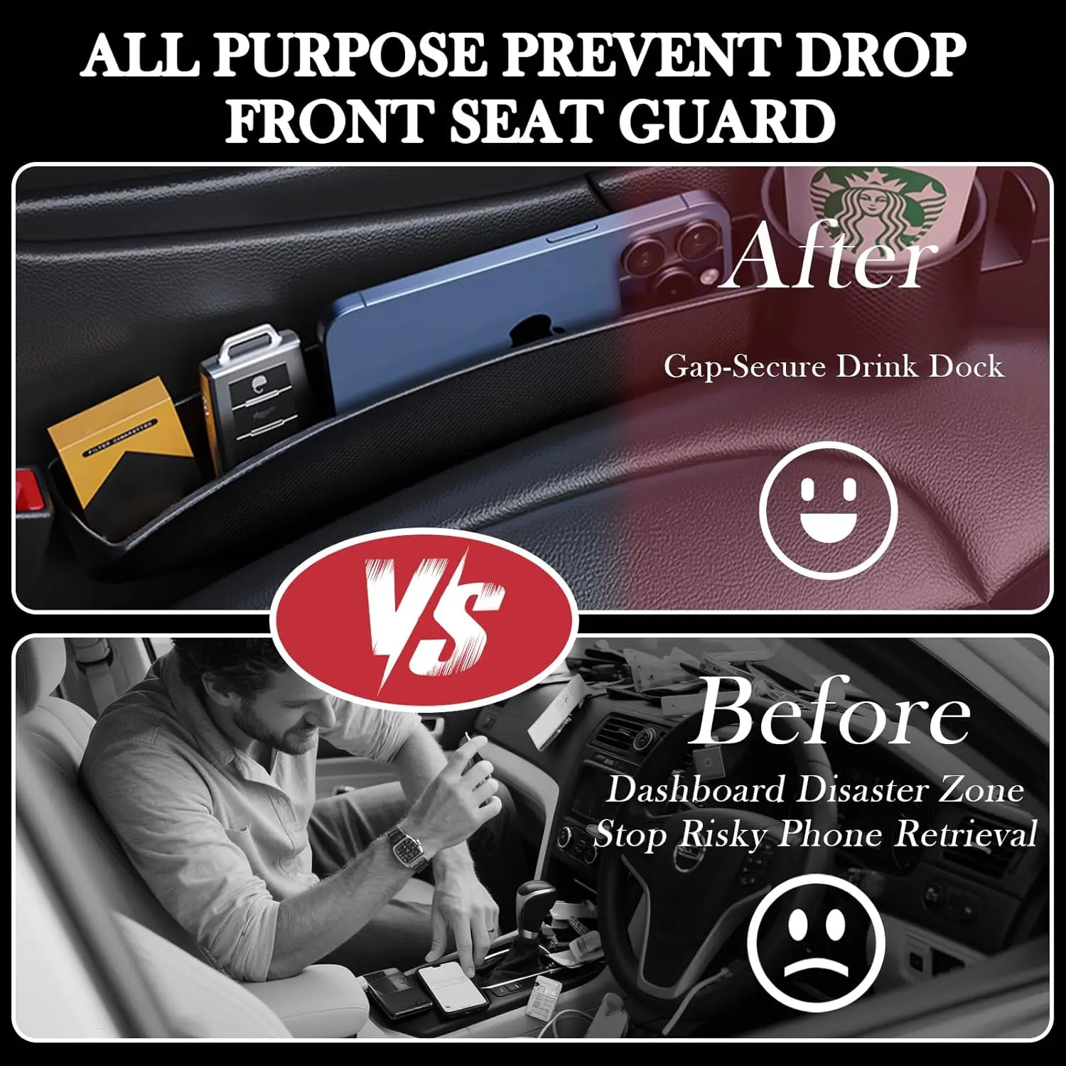 Car Seat Gap Filler Set of 2, Upgraded Car Side Seat Gap Fillers with Organizer, Cup Holder & Hook Function - view 3