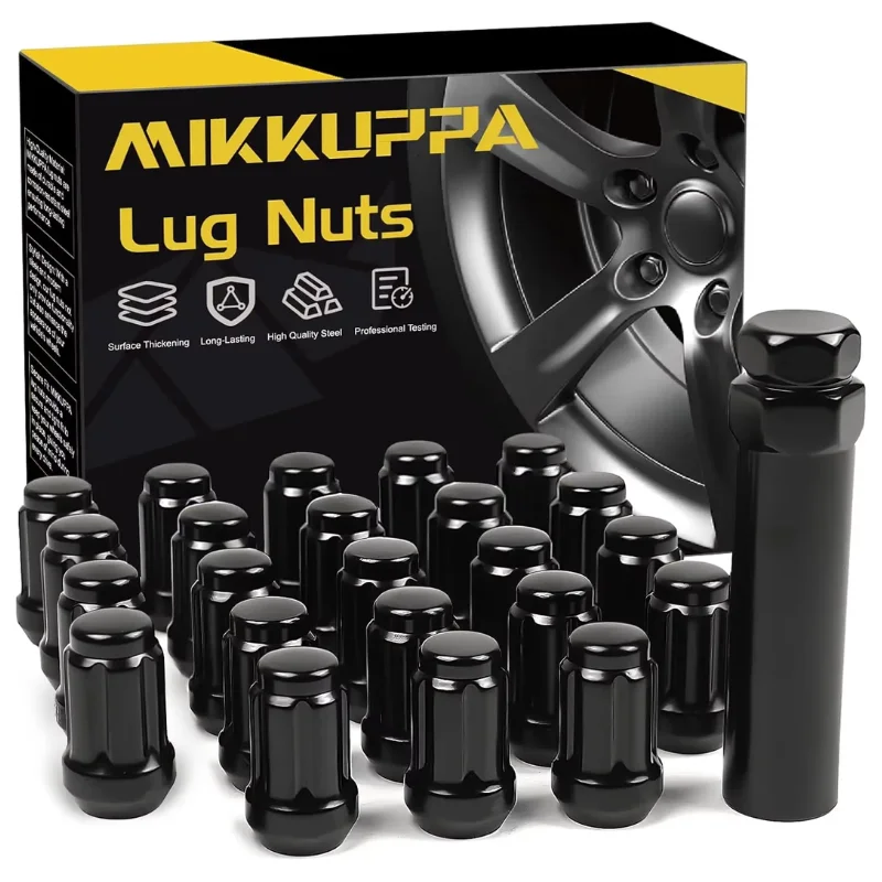 MIKKUPPA 23PCS 1/2-20 Steel Spline Wheel Lug Nuts Closed End with Socket Tool – Black/Chrome Wheel Nuts Kit for Car Truck SUV