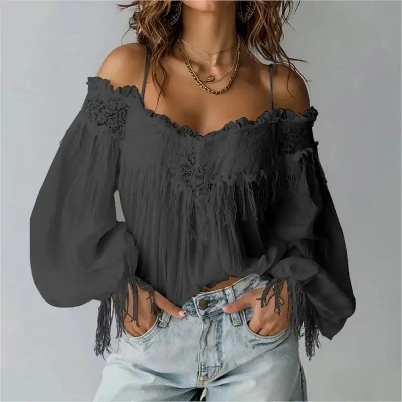 Y2k Fashion Woman's Lace Top Summer Sexy Foreign Style Strap V-neck Loose Shirt Ladies Elegant Versatile Office White Blouses - Image 2