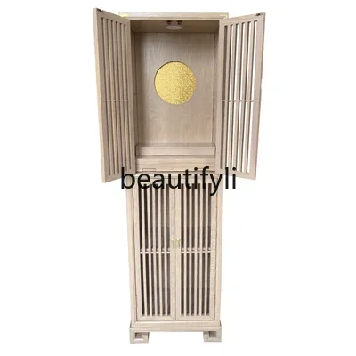 

ss C Chinese solid wood shrine household log color cabinet offering table Buddhist shrine standing cabinet with door
