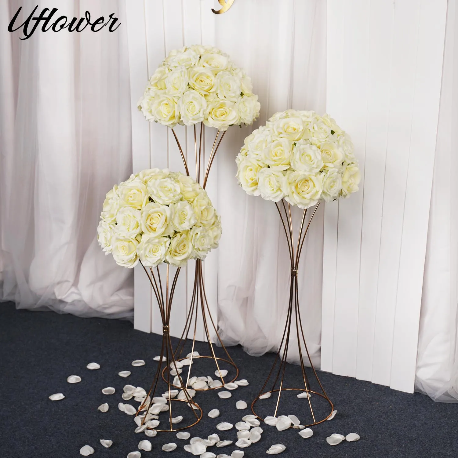 

Uflower New Wedding Flower Balls Centerpieces Wedding Peony Artificial Flowers Rose Balls Wedding Birthday Party Valentine's Day