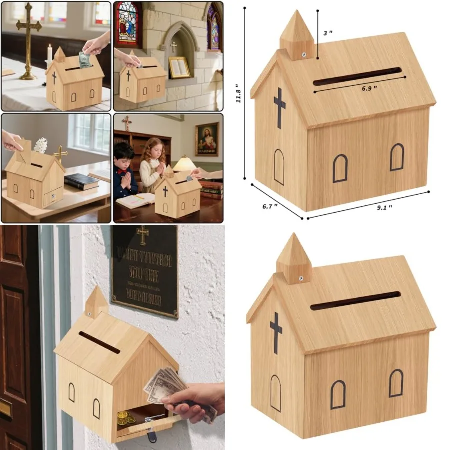 

- Prayer Request Box, Wood Church Offering Collection Tithing Donation Fundraising Box 9.1 x 6.7 x 11.8 in