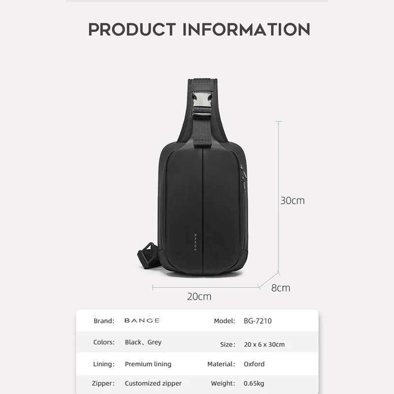 BANGE Male Shoulder Bags USB Charging Crossbody Bags Men Anti Theft Chest Bag School Summer Short Trip Messengers Bag