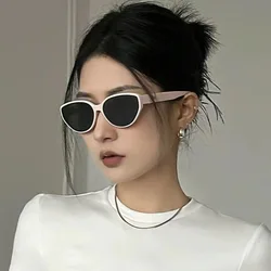 Cat-eye sunglasses ladies face small high-grade sun protection UV square white frame polarized sunglasses